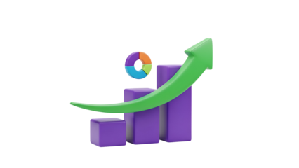 Business growth concept with 3d rendering of upward trend arrow on bar chart and statistics data