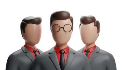 A professional group of three 3d rendered figures representing a corporate team and business collaboration