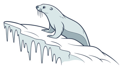 Arctic seal on an ice floe cute cartoon illustration for winter wildlife and nature themes isolated on white