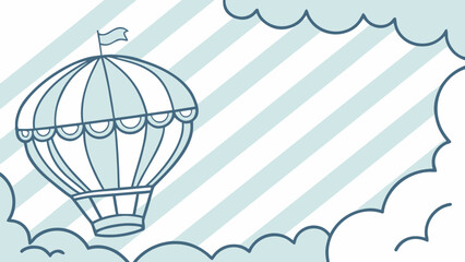 Hot air balloon illustration whimsical travel and adventure concept simple line art design for banners and invitations set against a cloudy sky background