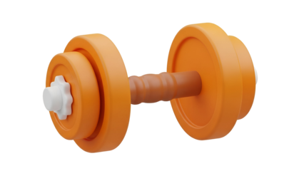3d render of a single adjustable orange dumbbell on a black background