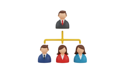 Professional business team hierarchy and organizational structure diagram in 3d icon style