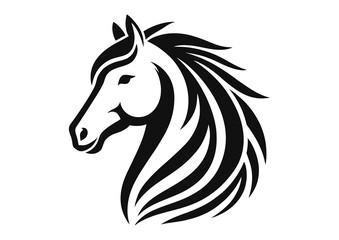 Head of beautiful breeding horse, black and white vector silhouette