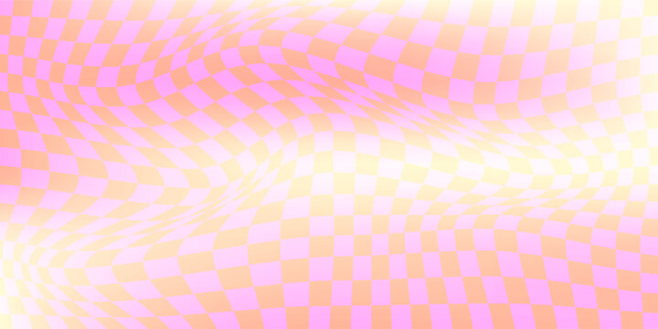 pink Groovy checker seamless pattern, wavy abstract retro checkerboard background. Trippy wave board geometric. eps 10