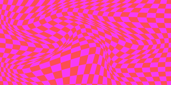 pink Groovy checker seamless pattern, wavy abstract retro checkerboard background. Trippy wave board geometric. eps 10