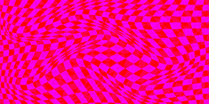 pink Groovy checker seamless pattern, wavy abstract retro checkerboard background. Trippy wave board geometric. eps 10