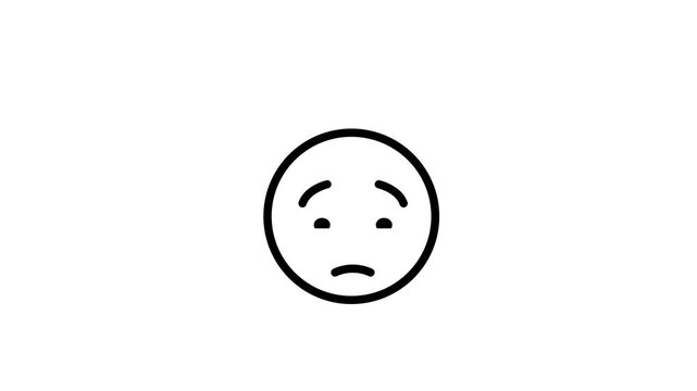 Simple Sad Face Emoji Line Icon Animation Loop.