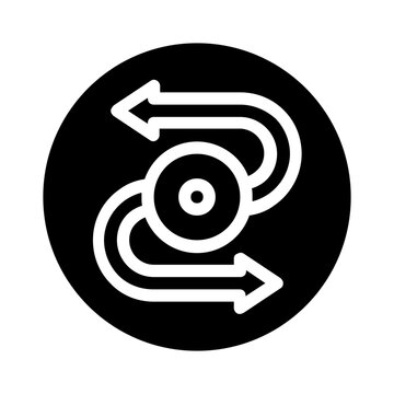 Reversible process icon with curving arrows in a circle. Suitable for illustrating cyclical or reversible actions in infographics or presentations.
