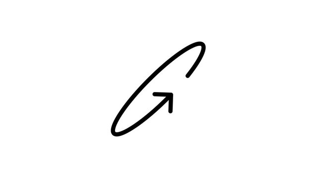 a simple black and white icon featuring an upward-pointing arrow inside a circular orbit, isolated on a white background.