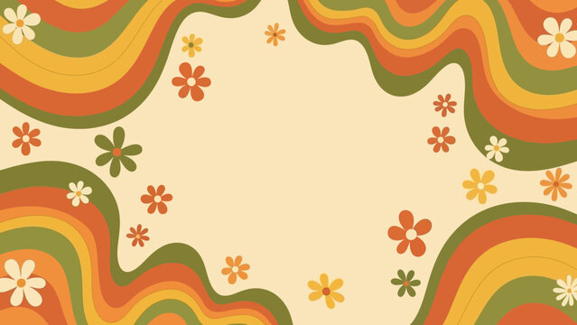 Retro groovy floral background in 70s style