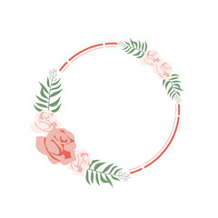 Elegant Circular Floral Frame Vector with Roses Leaves and Minimal Wedding Decoration Style