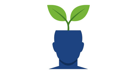 sustainable mindset conceptual illustration of human head silhouette with green plant sprout growing inside symbolizing personal growth