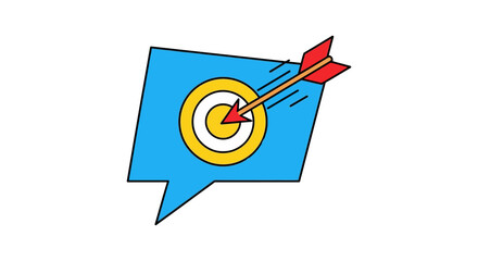 target icon with arrow in speech bubble flat vector illustration symbolizing marketing focus communication strategy and business goals