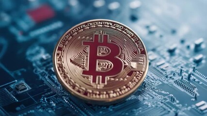 Golden cryptocurrency coin circuit board showing blockchain technology, digital finance optimism - Powered by Adobe