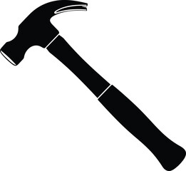 Black hammer silhouette icon, construction tool illustration, carpentry equipment graphic for repair, building, renovation, hardware store design element
