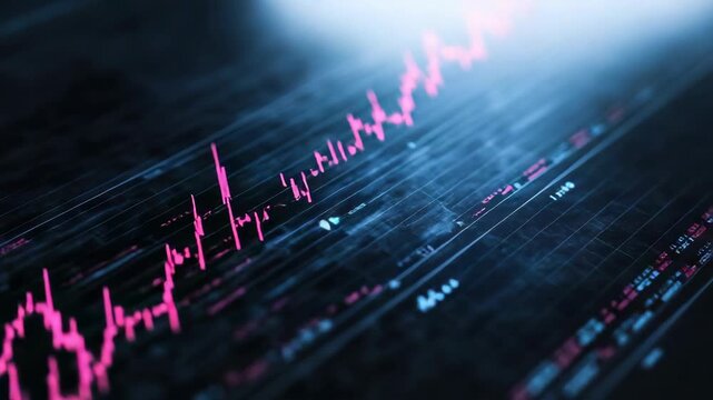 Pink financial chart line dark futuristic data grid and dark digital trading display conveying