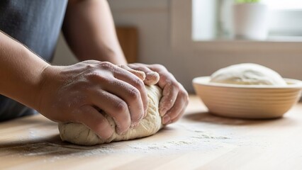 Artisanal Sourdough Bread Kneading in Autumn