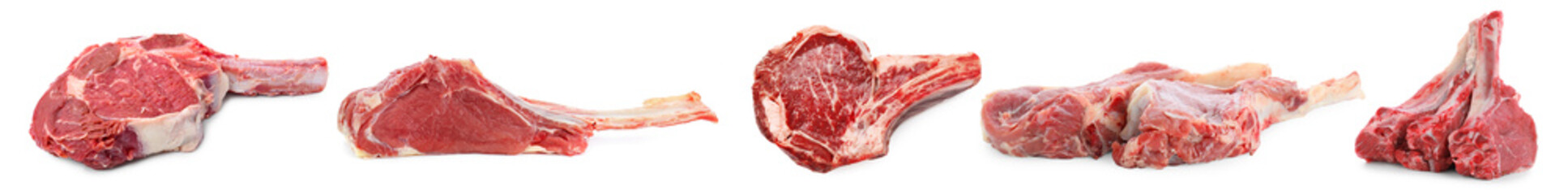 Raw beef pieces isolated on white. Fresh meat