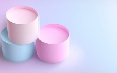 Three stacked cylinders in pastel colors against a gradient background