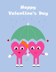 
Valentine's Day card with a pair of hearts under an umbrella. Groovy valentine s day greeting card