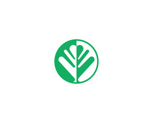 Negative space leaf shape. Circle tree logo design. Ecology universal icon. Nature product  logotype.