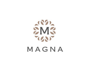 Premium monogram letter M initials logo. Universal symbol icon  design. Luxury abc leaf logotype.