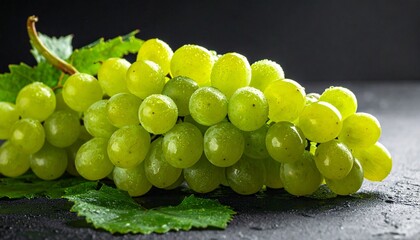 Grapes rest in quiet contrast&mdash;freshness shaped in leaf, light, and silent abundance.