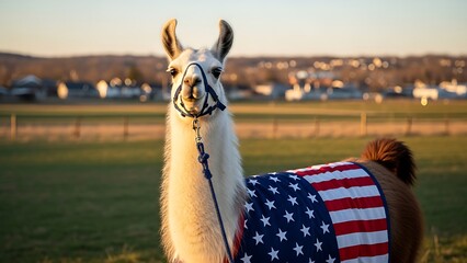 Obraz premium Realistic wildlife photography llama american animal brown fluffy fur standing outdoor natural environment rural farm livestock peaceful mammal ecology conservation visual