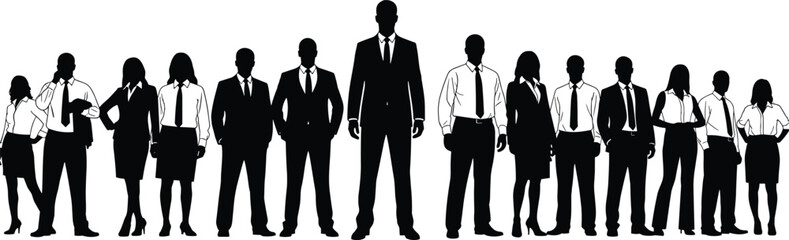 Business leadership silhouettes of professional men, standing confidently, representing teamwork, management, corporate success, strategy, vision, diversity, growth, power, authority, influence
