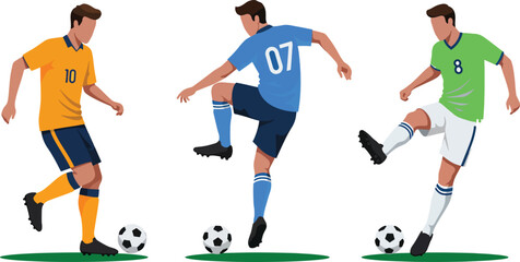 Three Male Soccer Playing in action with their skill