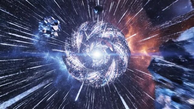 Cosmic Geometric Shapes Floating in Vibrant Stellar Space Background