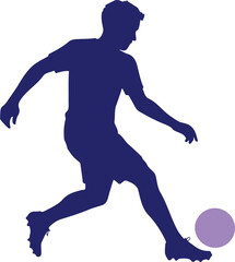 Black silhouette of a soccer player kicking a ball white