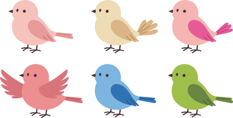 Fototapeta premium Cartoon Bird Collection – Colorful Rounded Animal Icons