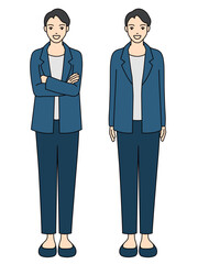 Full body illustration of two professional people in business casual jacket standing
