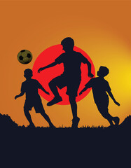 Passionate Boys teammates football vector Soccer Players Silhouette in Intense Match Action