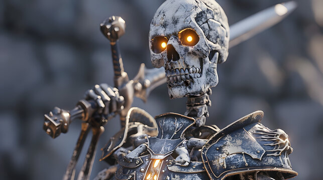 3d game character undead skeleton warrior broken sword