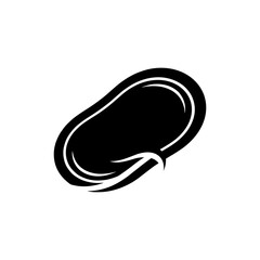 Black bean illustration with curved lines and a white outline on a white background.