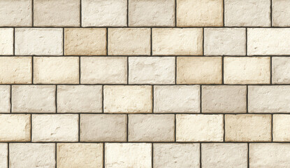 Obraz premium Seamless pattern of cream-colored stone bricks with textured surface and rectangular shape