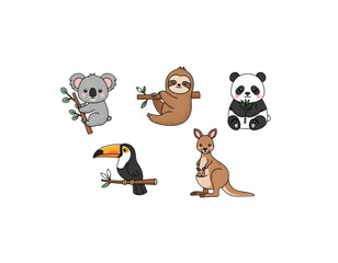 Obraz premium Cute Animal Icons Set Koala, Sloth, Panda, Toucan, Kangaroo