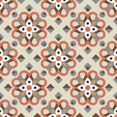 Seamless Geometric Folk Pattern in Vintage Tile Style