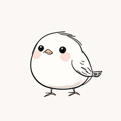 Cute White Bird Cartoon Illustration with Pink Cheeks.