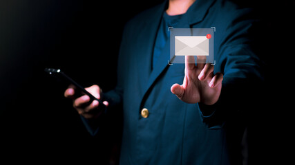 Business communication concept, email notification on smartphone, representing digital messaging, mobile connectivity, online communication, and modern workplace technology.