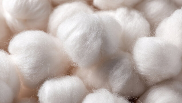 Soft, fluffy, white cotton balls showcasing their fibrous texture and smooth appearance