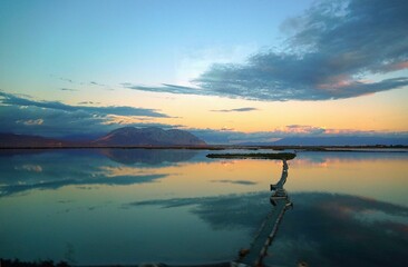 View of the Mesolongi lagoon at sunset, in Western Greece