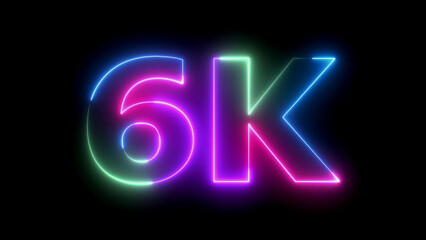 Six k neon lights numbers letters black background