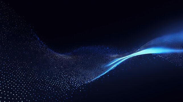 Bright flowing blue data wave on dark abstract background for AI, fintech and technology presentations