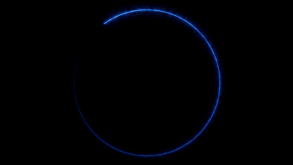 Blue neon glowing round frame on black background