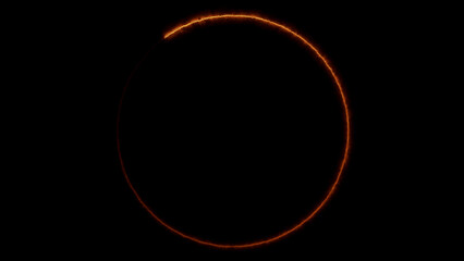 Fiery circle ring animation on black backdrop