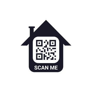 Minimal house QR code frame vector. Scan me icon design. QR code mock up vector design for poster, banner, flyer.