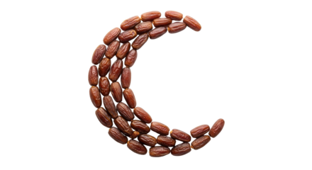 Crescent moon shape made of dried dates on black background fruit, Isolated On Png Transparent Background